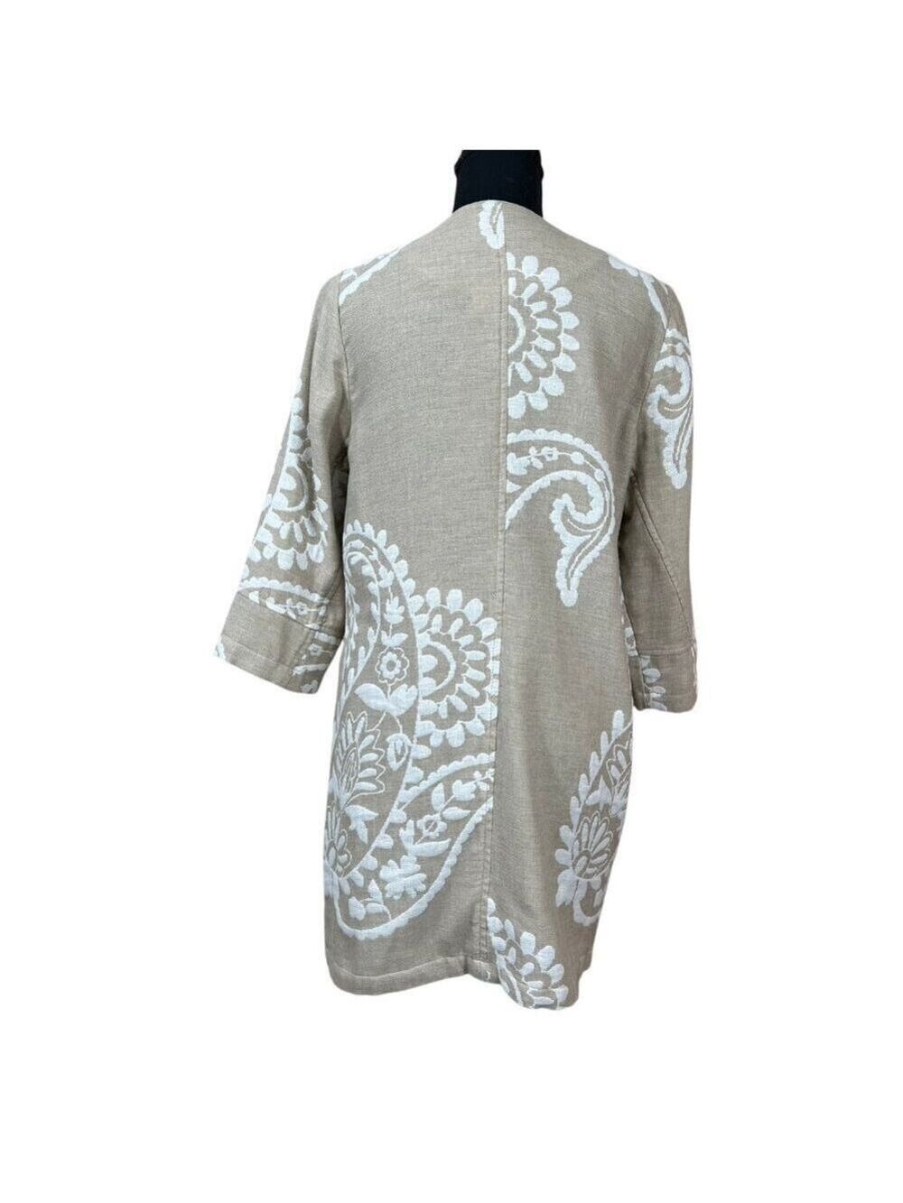 Chico's Beige White Jacquard Jacket Topper Cotton Linen Size 0 - Picture 4 of 12